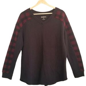 Ruff Hewn‎ Wool Buffalo Plaid Check Crewneck Sweater 1X Plus BlackRed